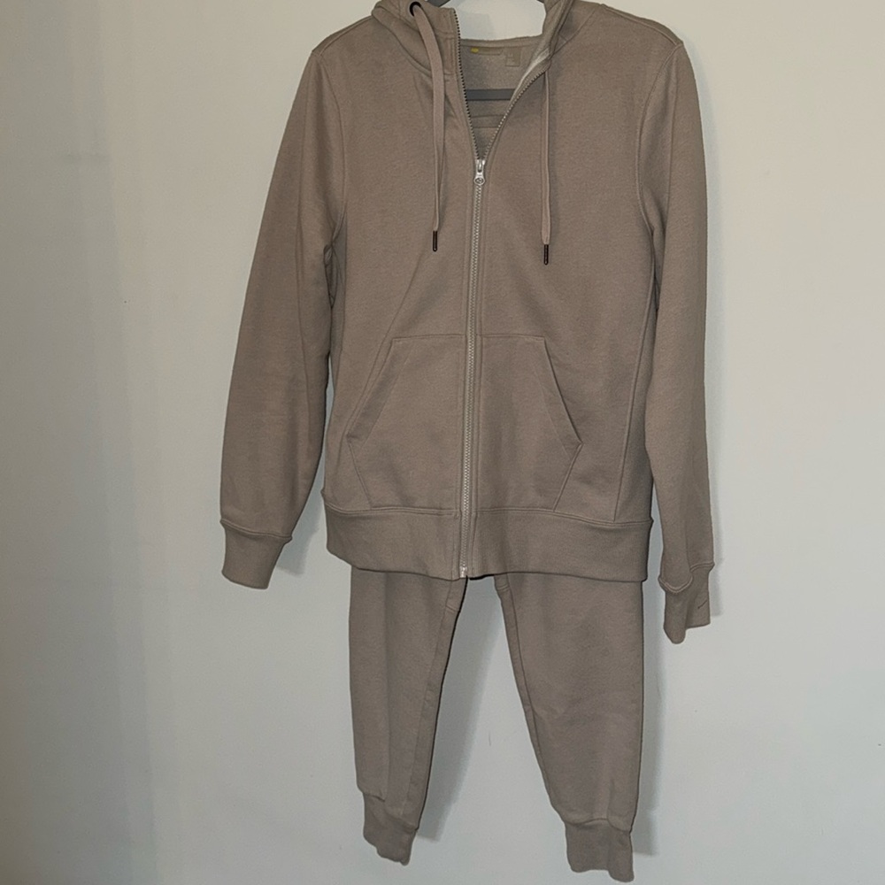 Zella Zip Up Hoodie & Pants Light Tan Sz M